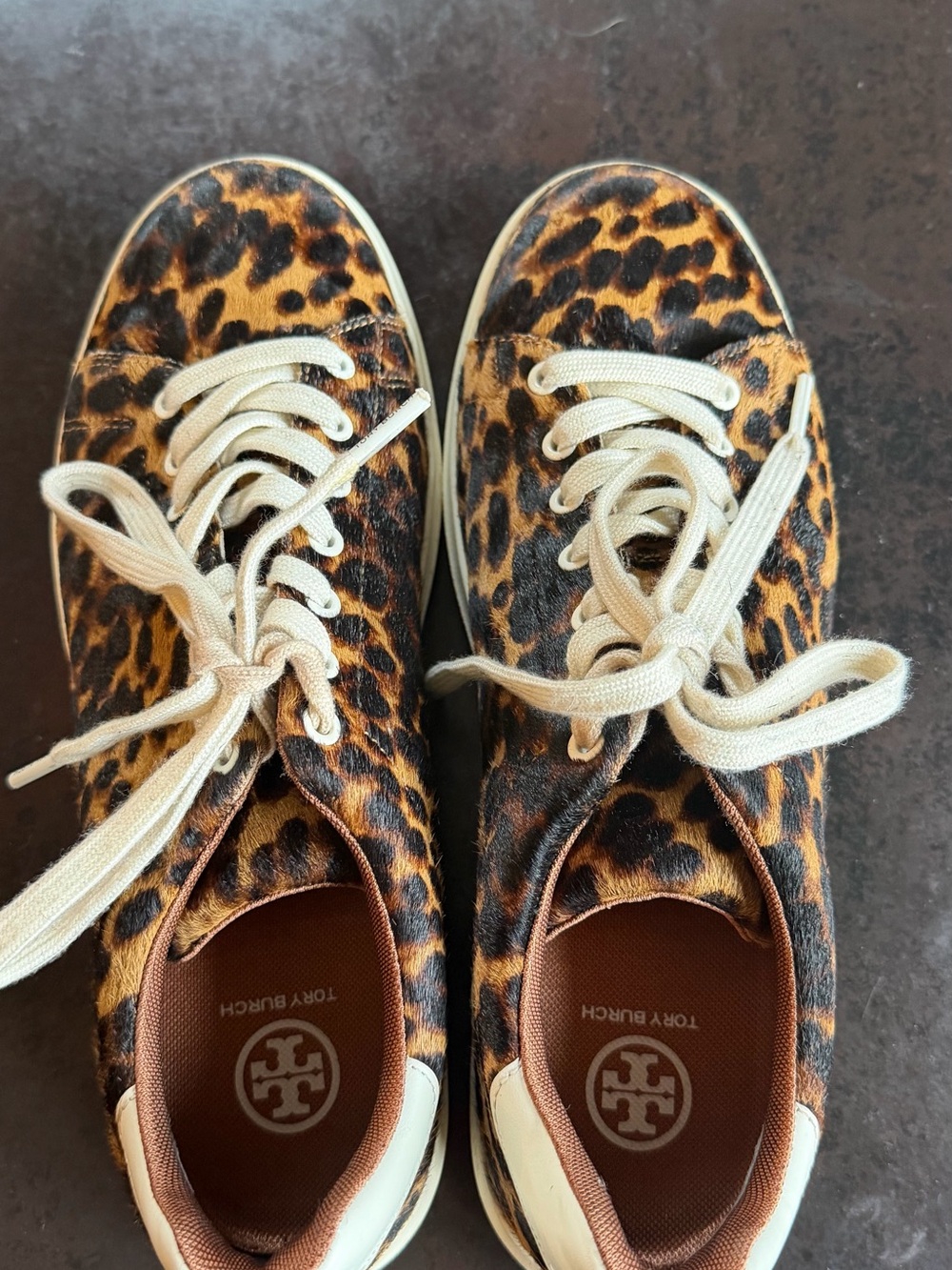 Tory Burch Leopard Print Sneakers in Brown and Cream - Picture 2 of 4